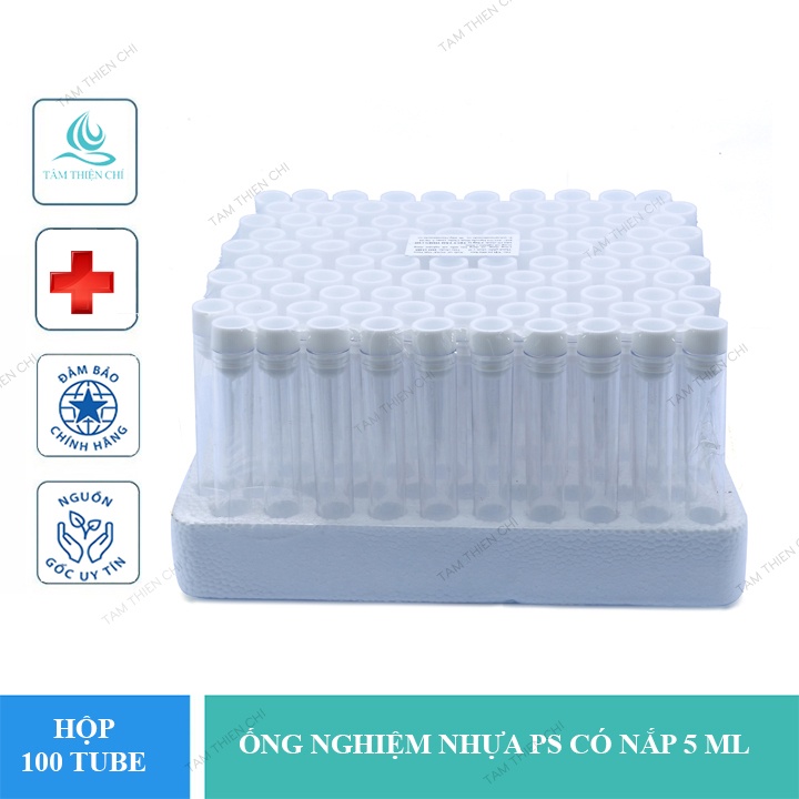 Ống nghiệm nhựa PS trắng trong có nắp không nhãn 5ml  HTM hộp 100 tube