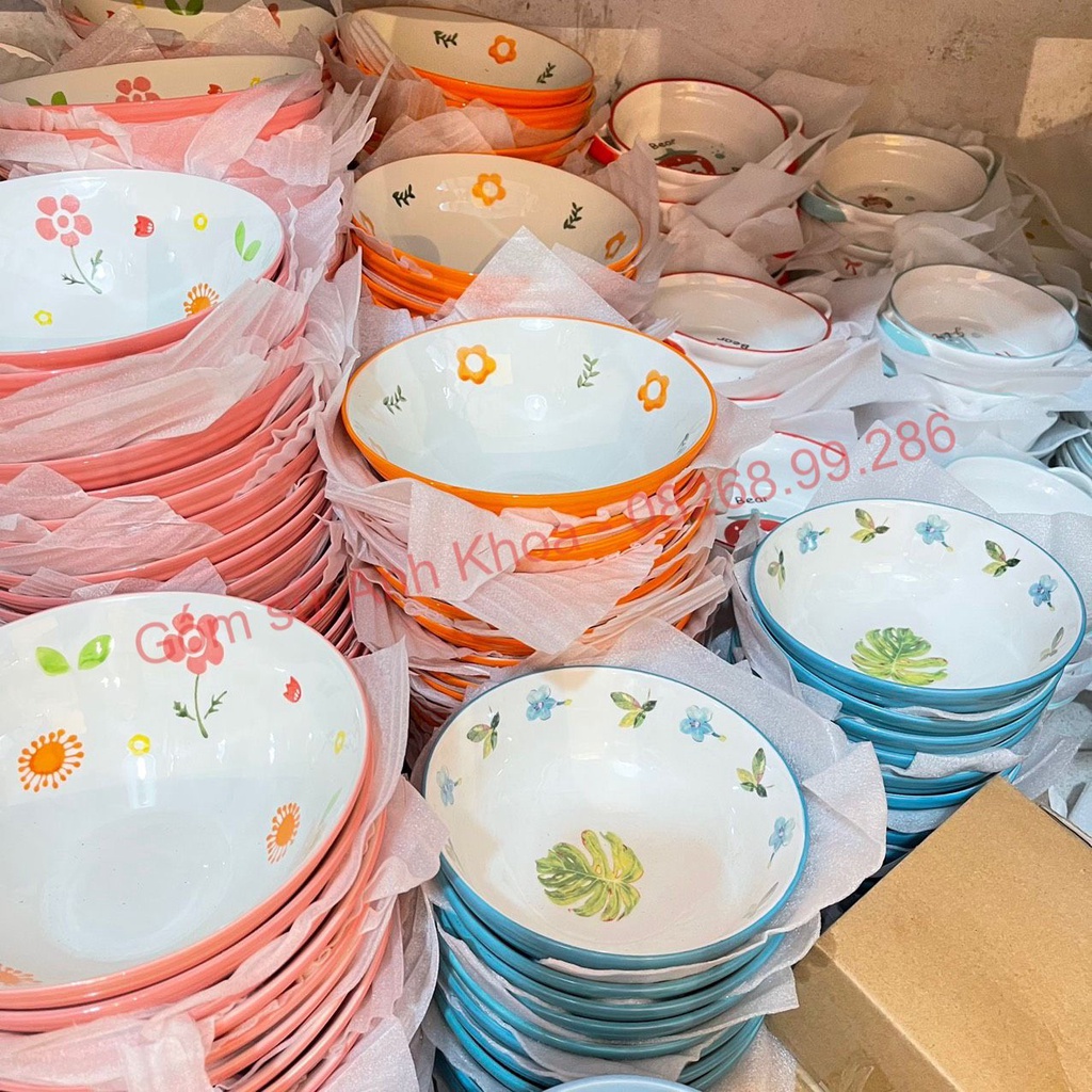 Chén Dĩa Sứ Bát Ăn Cơm Đĩa Sứ Decor bát tô bún phở đường kính 20cm siêu đẹp