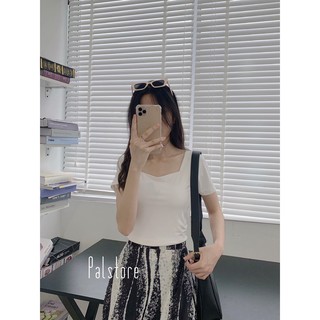 Áo croptop cổ vuông cộc tay