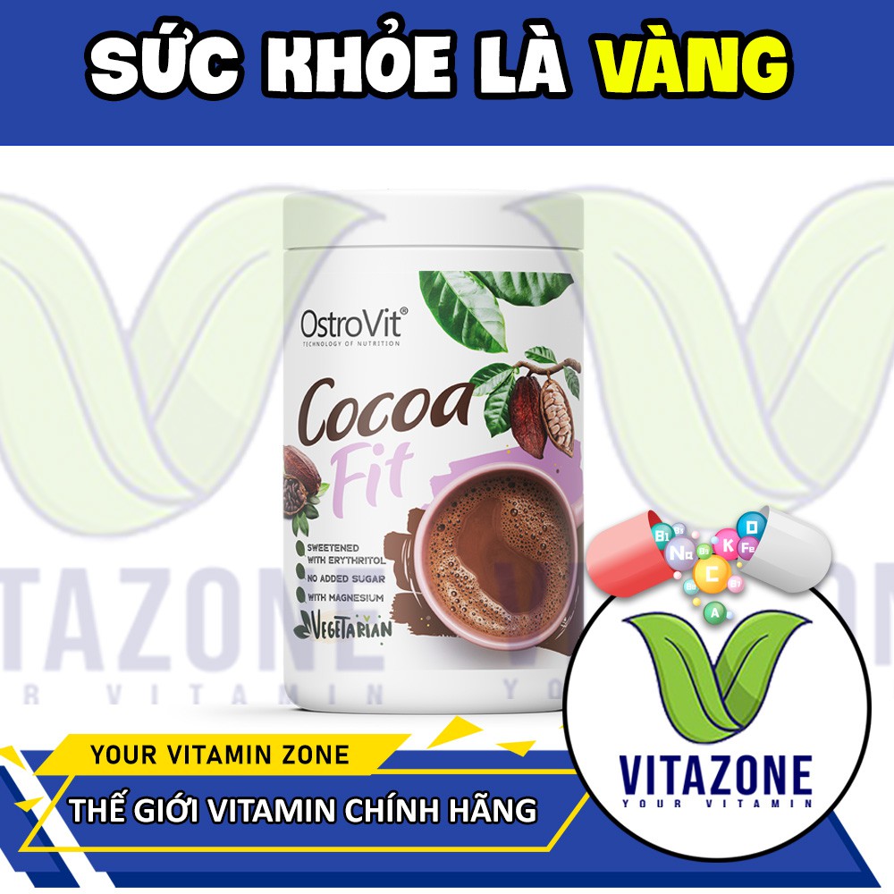 Bột Cacao Ostrovit Cocoa giảm cân, ăn kiêng, không đường, hộp 500g