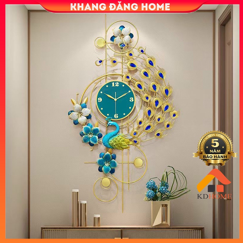 Đồng Hồ Treo Tường Trang Trí Con Chim Công Khổng Tước KD2926 chất liệ thép sơn tĩnh điện 3 lớp không gỉ, kim trôi êm