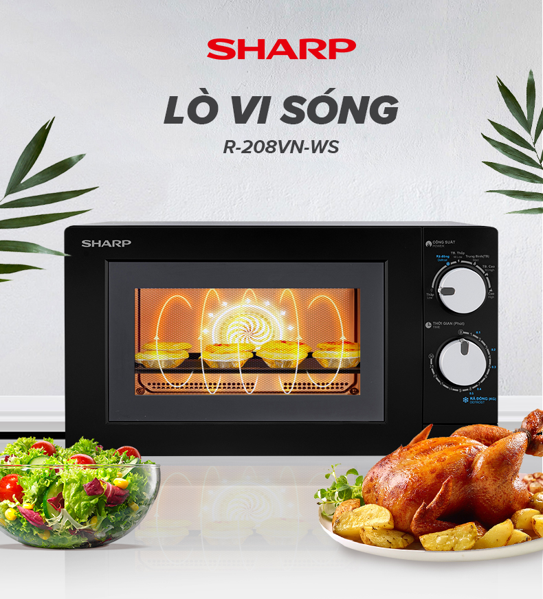 Lò Vi Sóng Sharp 20 Lít R-208VN-WS [700W 6 Mức Bảng Điều Khiển Anh – Việt]