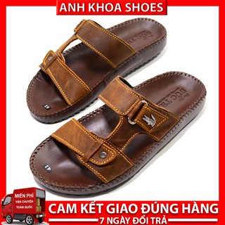 (Xả Kho - Bán Rẻ Như Cho) Dép Da Bò Nam Quai Ngang May Viền Cao Cấp  Hàng VNXK Bảo Hành 1 Năm