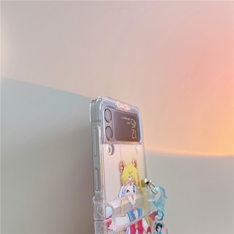 Ốp Điện Thoại Trong Suốt Chống Sốc In Hoạt Hình Dễ Thương Cho Samsung Galaxy Z Flip 4 Z Flip 3 Zflip 3 Kèm Dây Đeo Cho Samsung Z Flip 4 Flip 3