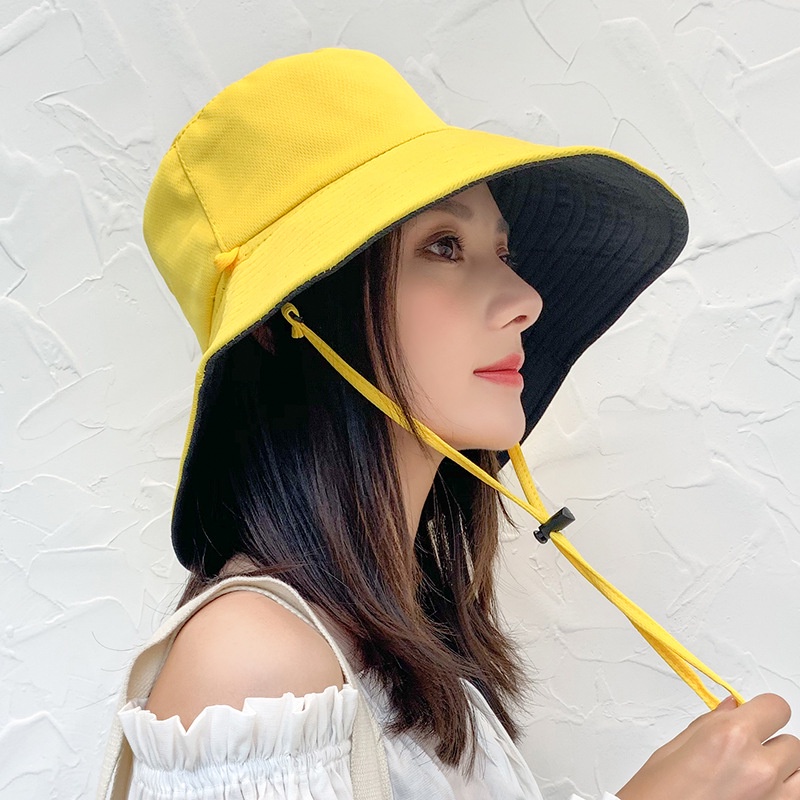 Nón vành rộng hai mặt màu trơn thiết kế đơn giản phong cách Nhật Bản thời trang mùa hè cho nữ