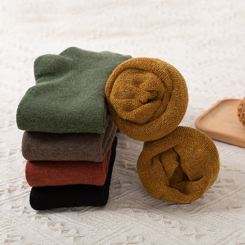 Vớ cotton terry dày cao qua đầu gối màu trơn dạng nén phong cách Nhật Bản/ Hàn Quốc thời trang mùa đông cho nữ
