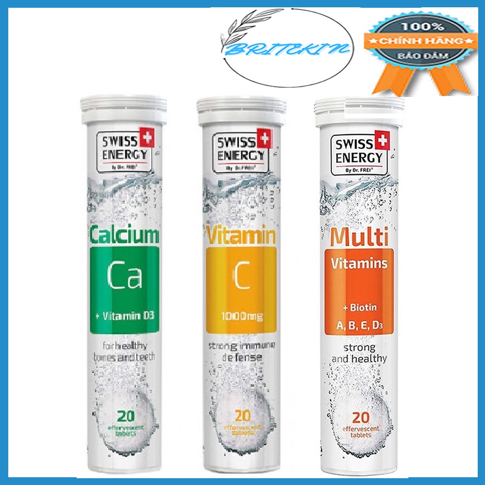 Viên Sủi Bổ Sung Vitamin C, Canxi & Multivitamin Swiss Energy (Tuýp 20