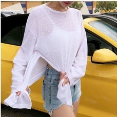 Áo thun IELGY tay dài dáng rộng xẻ tà thời trang mùa hè cho nữ