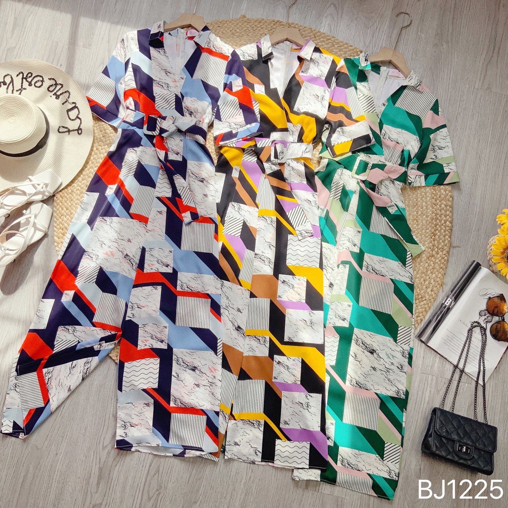 Jum dài ống suông cổ chéo kèm dây belt siêu xinh