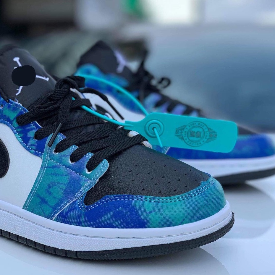 Giày thể thao jordan 1 cổ thấp tie dye xanh loang nước biển nam nữ cực chất FullBox xu hướng hè 2022