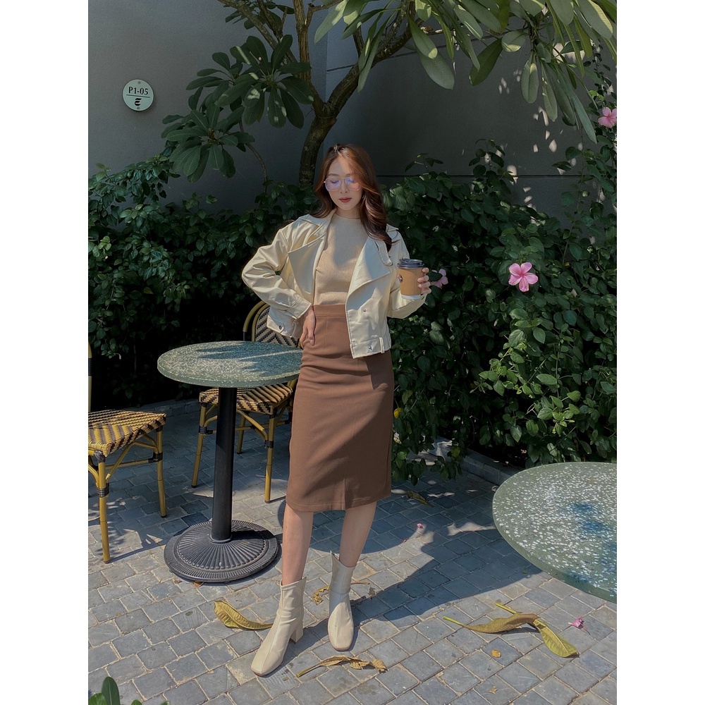 Áo khoác da dáng croptop LYRA, áo da hai lớp trẻ trung, cá tính-VSYAK0039