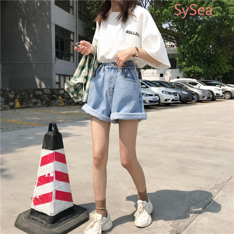 Quần Short Jean Lưng Cao Ống Rộng Thời Trang Mùa Hè Cho Học Sinh
