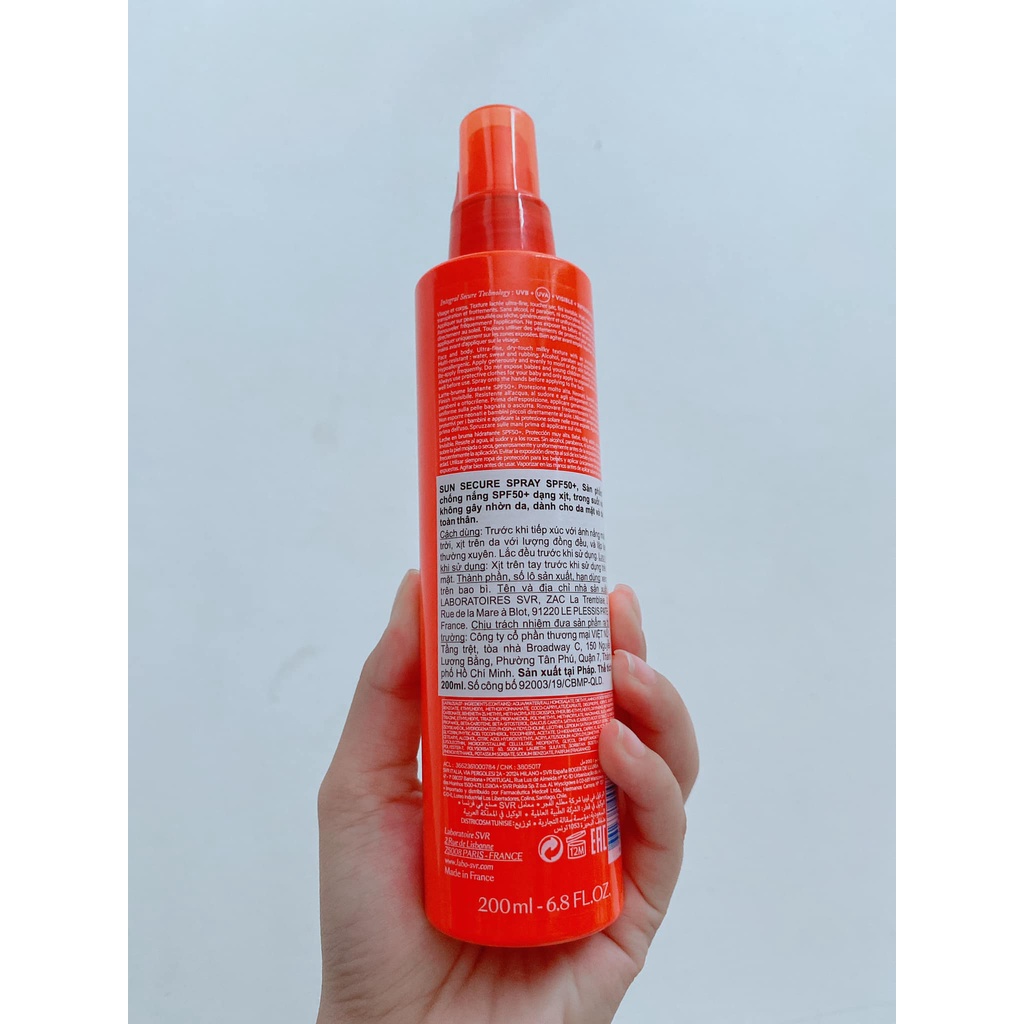 CHỐNG NẮNG DẠNG XỊT DÀNH CHO MẶT VÀ TOÀN THÂN SVR SUN SECURE SPRAY SPF50+ 200ML CHÍNH HÃNG - 10681