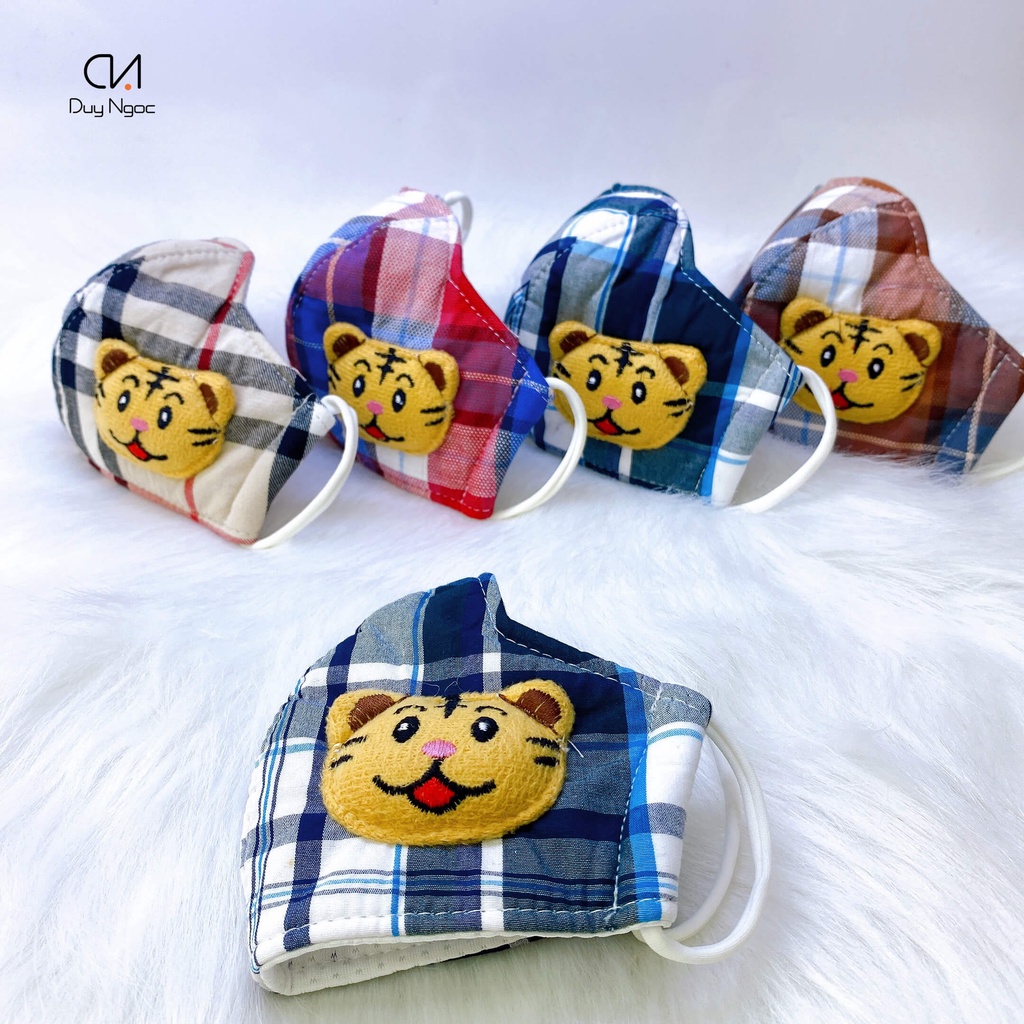 Khẩu trang vải Cotton caro thú Cute cho bé 1 đến 2 tuổi DUY NGỌC - chất liệu cao cấp, siêu thoáng mát - (5427) (7307)