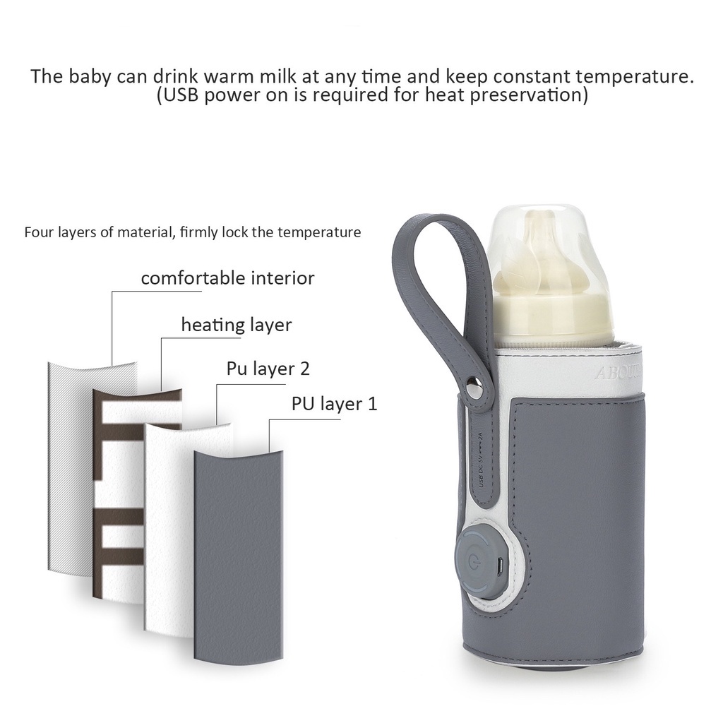 Túi ủ ấm sữa cao cấp ABOUTBABY -Túi ủ da điều chỉnh 3 chế độ sưởi ấm - Túi ủ sữa ô tô di động