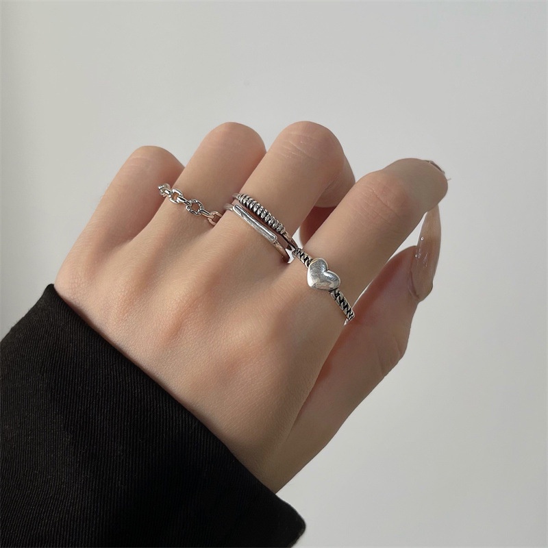 Bộ Nhẫn Bạc Hình Trái Tim Phong Cách Cổ Điển Thời Trang Cho Nữ