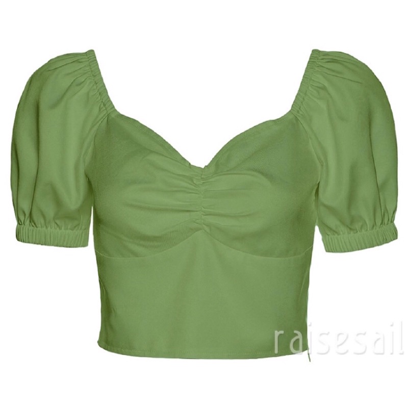Áo croptop tay phồng cổ vuông cổ điển nữ