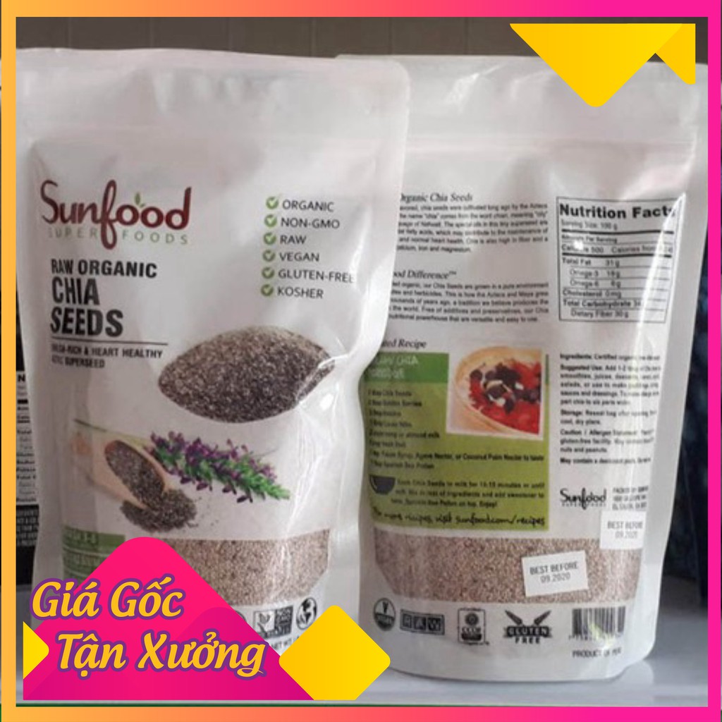 Hạt Chia Trắng Hữu Cơ Sunfood Mỹ 454gr Organic Chia Seeds Tốt Cho Thai Phụ, Chống Lão Hóa Hàng Mới Chất Lượng