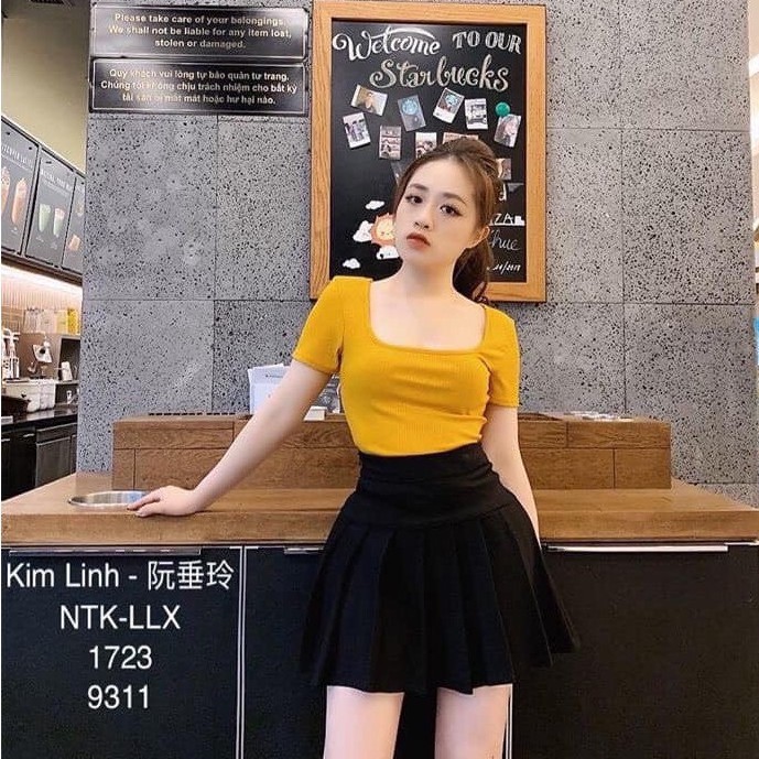 ÁO CỔ VUÔNG TAY NGẮN NỮ TRƠN Dáng 50cm - A4-09 | BigBuy360 - bigbuy360.vn