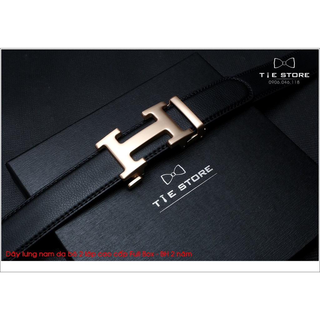 Thắt Lưng Nam Da bò 2 lớp cao cấp BH 2 năm Full box - Mặt khóa tự động hình chữ H