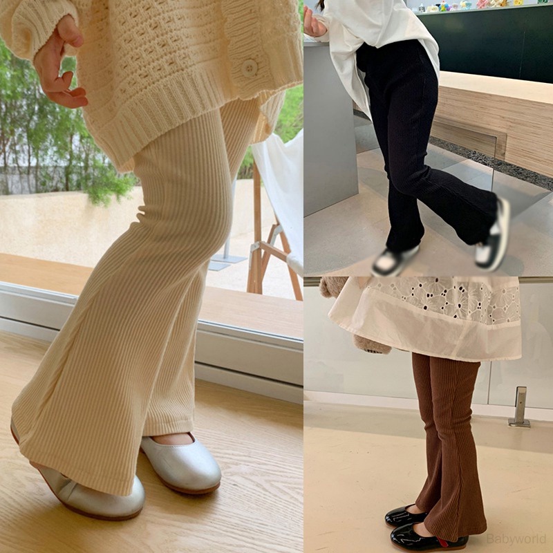 Quần Legging Lưng Cao Ống Loe Màu Sắc Đơn Giản Phong Cách Hàn Quốc Cho Bé Gái