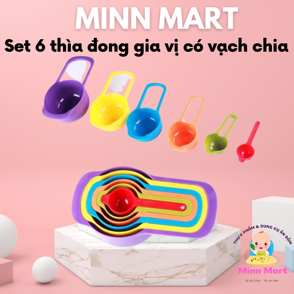 Set 6 thìa đong gia vị cho bé ăn dặm hoặc làm bánh có vạch chia