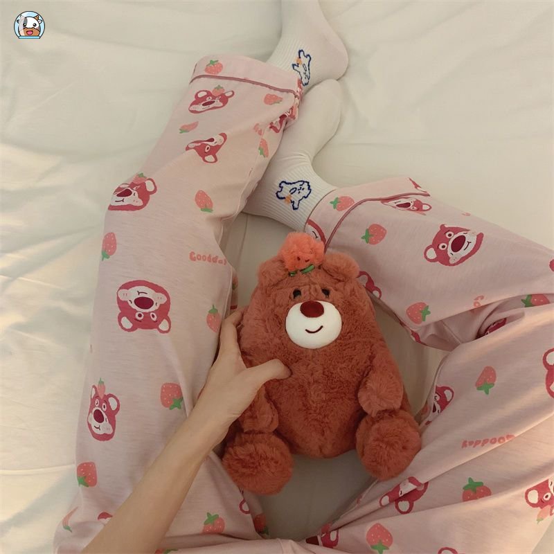 Quần Ngủ Dài Dáng Rộng In Họa Tiết Hoạt Hình Phong Cách Hàn Quốc Thời Trang Mùa Hè Thu Cho Nữ
