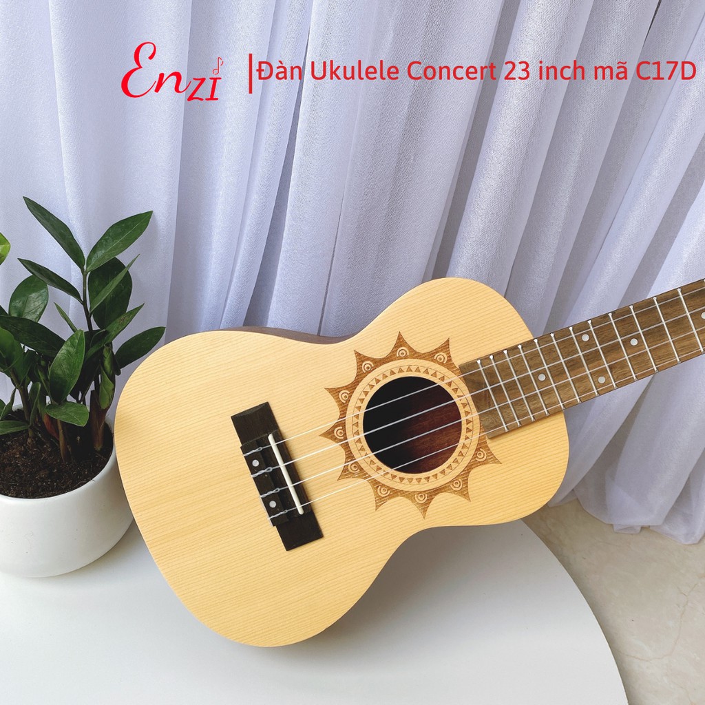 Đàn ukulele concert 23 inch Enzi C17D Viền hoa mặt trời với khóa đúc cao cấp và kèm khuy đeo dây tiện lợi