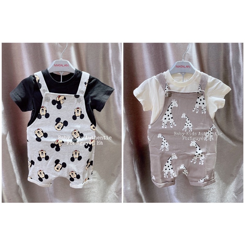 Set bộ yếm đùi,áo cộc tay hình Mickey,Hươu cao cổ cho bé trai 4-6m  3-4y