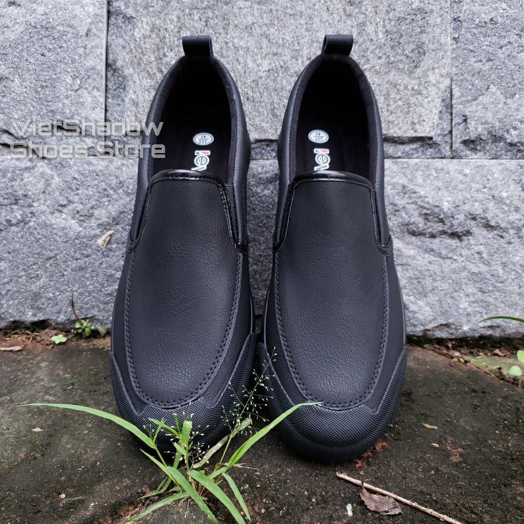 Slip on nam LEYO - Giày lười da nam - Da PU màu đen full - Mã SP A1182
