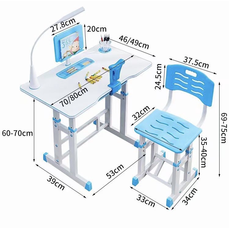 Bộ bàn ghế học sinh SKYA K101 bàn học thông minh cho bé màu xanh chống gù chống cận có giá để sách và ipad tiện lợi