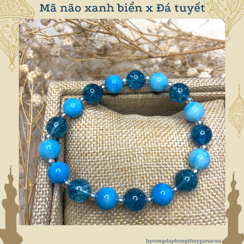Vòng đá Mã não xanh biển mix Đá tuyết xanh mang lại may mắn, thịnh vượng cho gia chủ (tặng hộp đẹp làm quà)