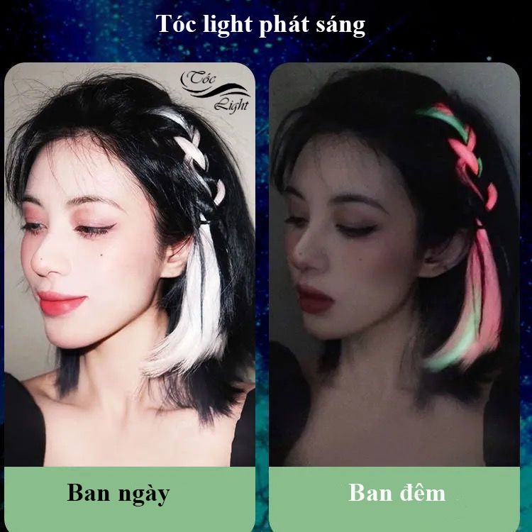 Tóc giả highlight phát sáng đổi màu theo ánh sáng cực chất-Tóc light giả đổi màu vào ban đêm dài 55cm