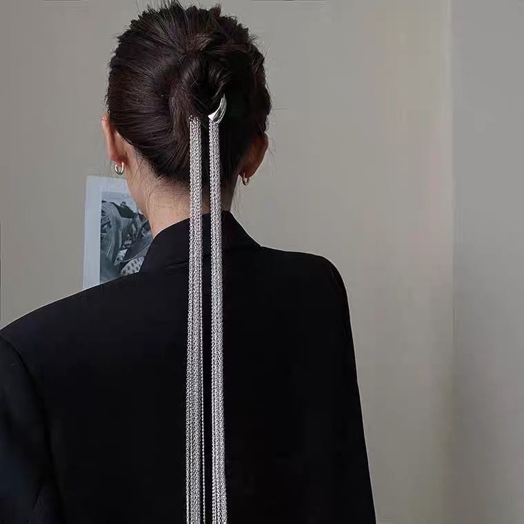 Băng Đô Cài Tóc Đuôi Ngựa Phối Tua Rua Phong Cách Thời Trang Pháp Sang Trọng