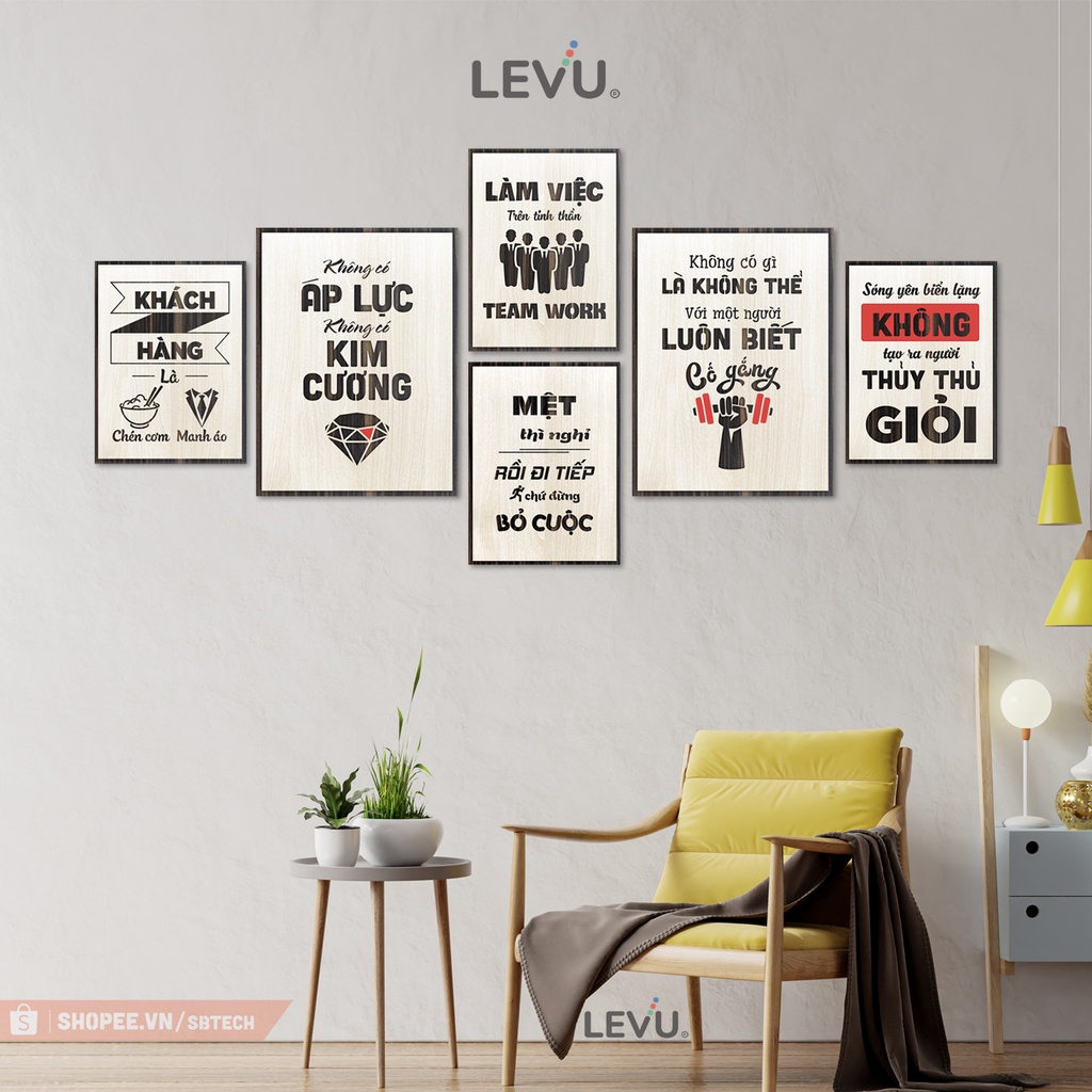 Bộ tranh động lực 6 tấm treo tường trang trí SB6N combo tranh treo tường gỗ 6 tấm