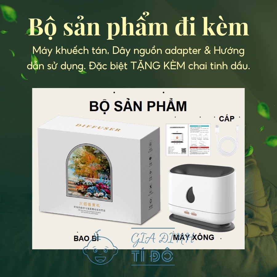 Máy phun sương tạo ẩm, máy xông tinh dầu đèn ngọn lửa DIFFUSER chính hãng