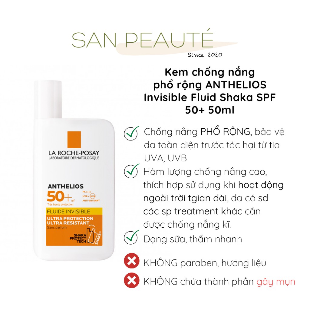 [BILL PHÁP] Kem chống nắng La Roche Posay ANTHELIOS Invisible Fluid Shaka SPF 50+ 50ml