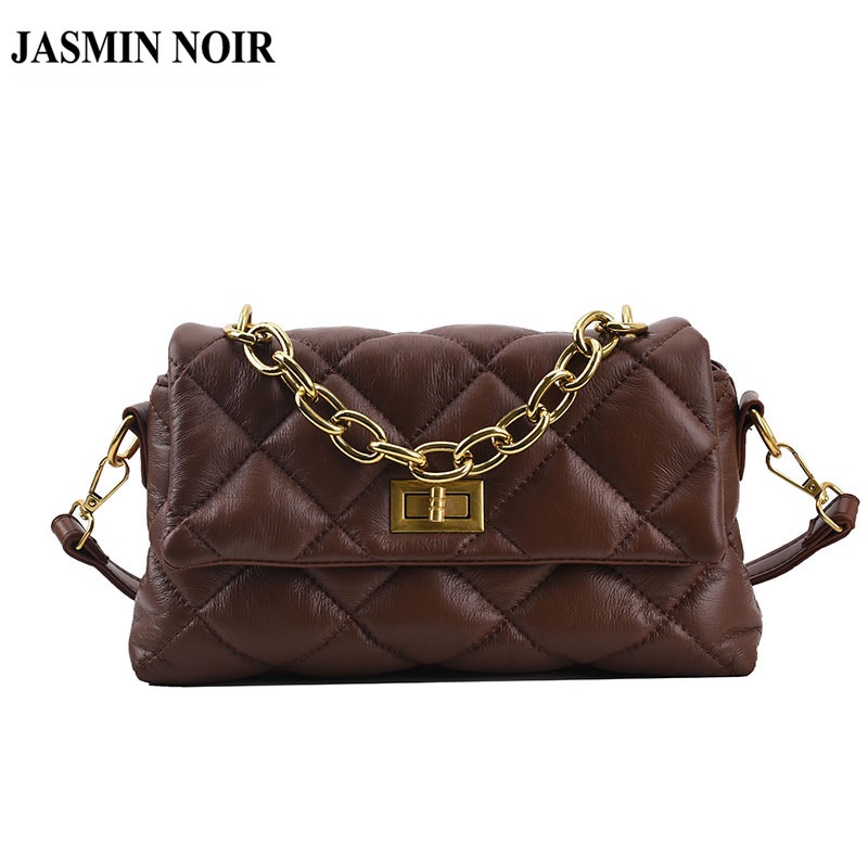 Túi đeo vai JASMIN NOIR hình vuông cỡ nhỏ phối dây đeo kiểu xích thời trang sành điệu cho nữ