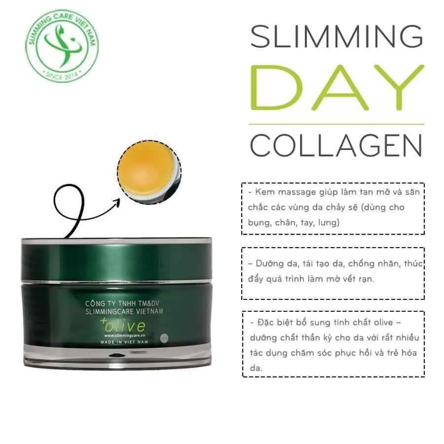 Kem tan mỡ bụng Slimming Day Collagen Olive mờ thâm rạn bụng, dưỡng trắng, giảm nhăn
