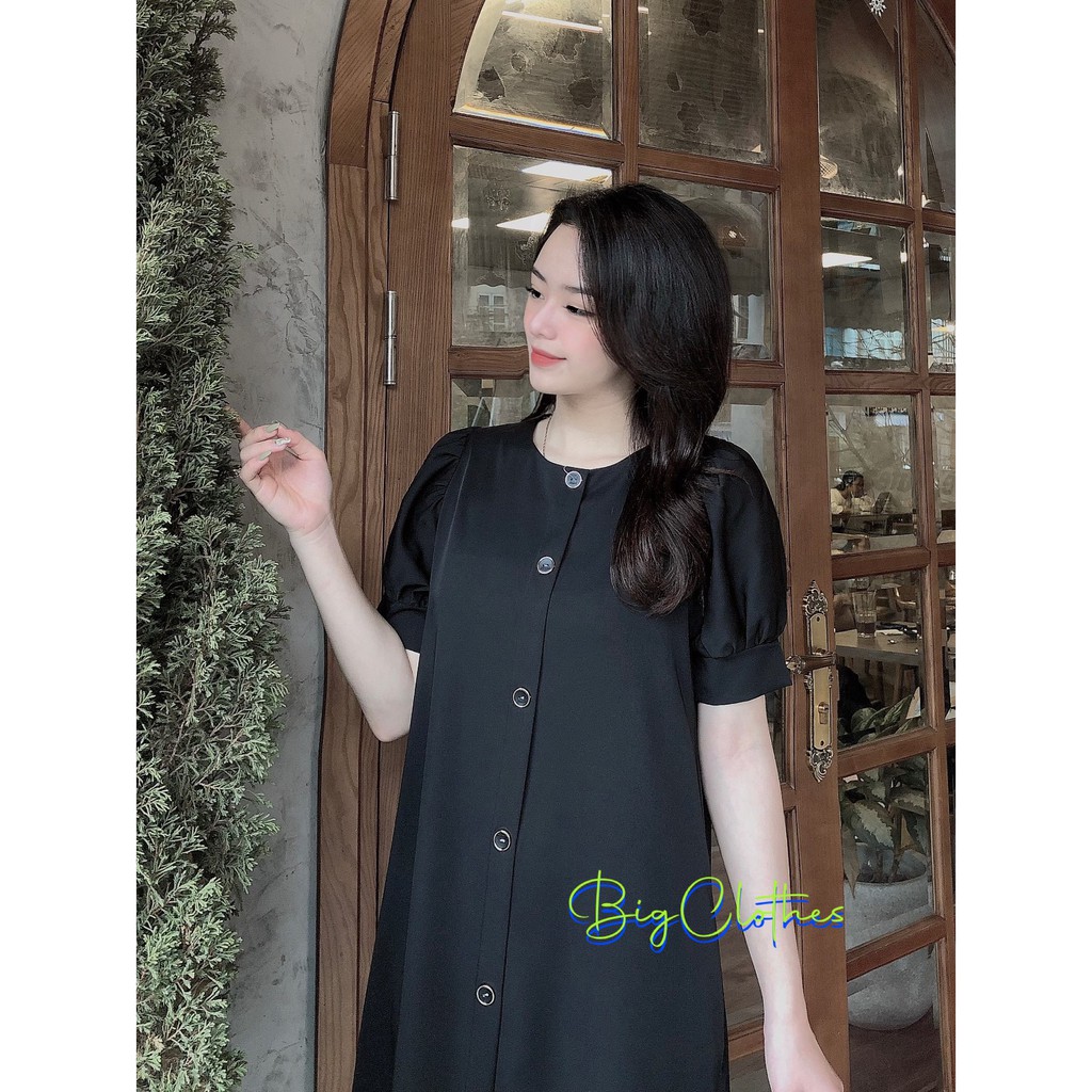 Váy đầm bigsize BigClothes thiết kế dáng suông công sở chất lụa xanh đen thoáng mát BC005