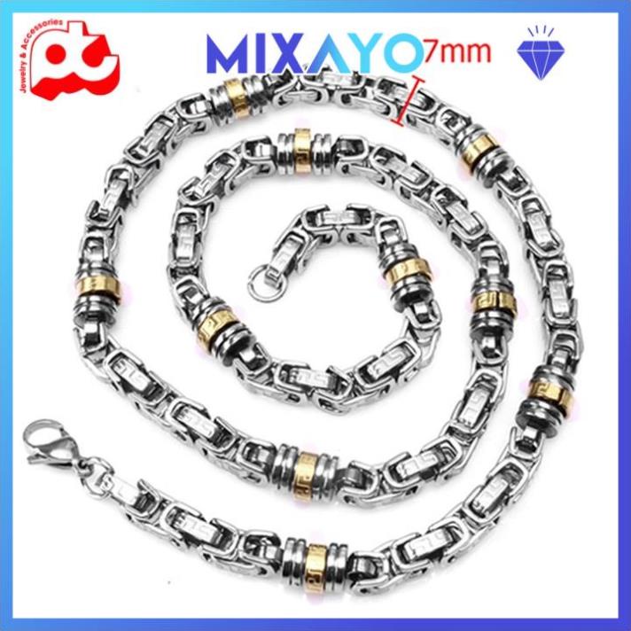 Dây chuyền titan đẹp nam cao cấp thép không gỉ chạm hoa văn vạn lý trường thành MIXAYO kích cỡ 7mm PTDCNA22