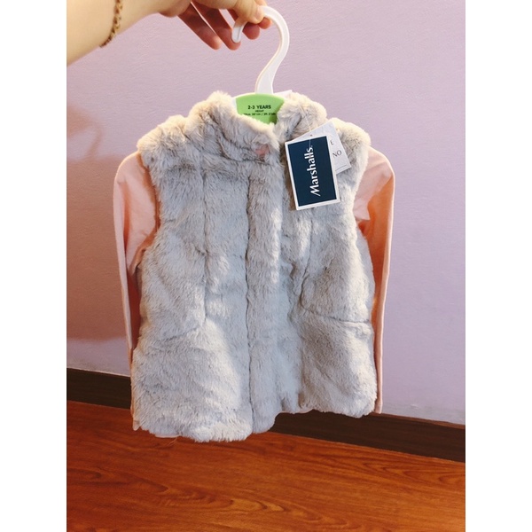 Áo gile lông mix áo thun hồng bé gái xuat du