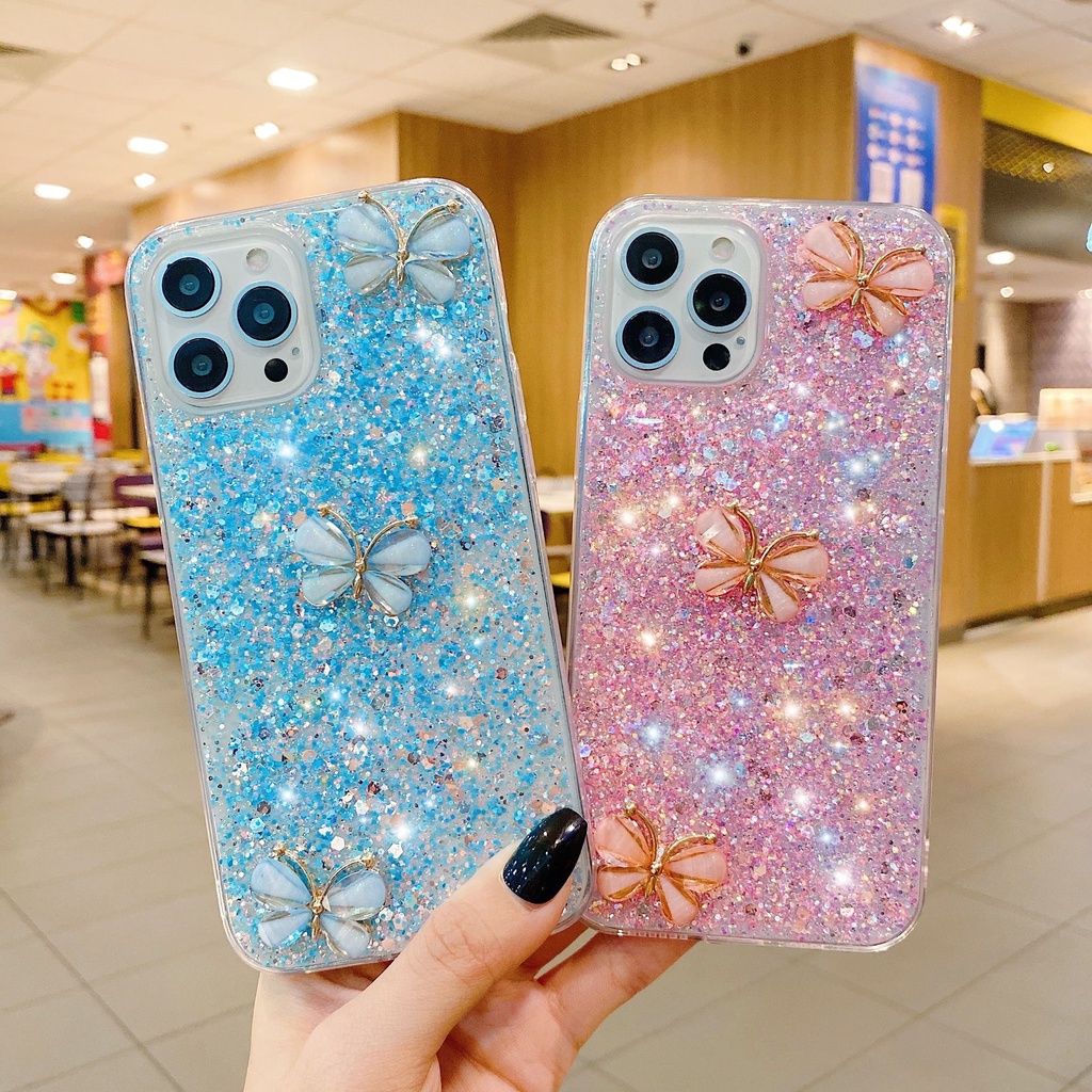 Ốp Điện Thoại Silicon Mềm Hình Bướm Kim Tuyến Cho Samsung Galaxy A03S A02S A12 M12 A02 M02 A22 A32 A52 A72 A71 A51