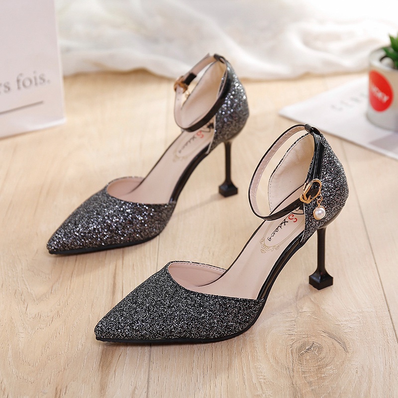 Giày Cao Gót Mũi Nhọn Đính Kim Tuyến Lấp Lánh Thời Trang Mùa Hè 2022 Cho Nữ