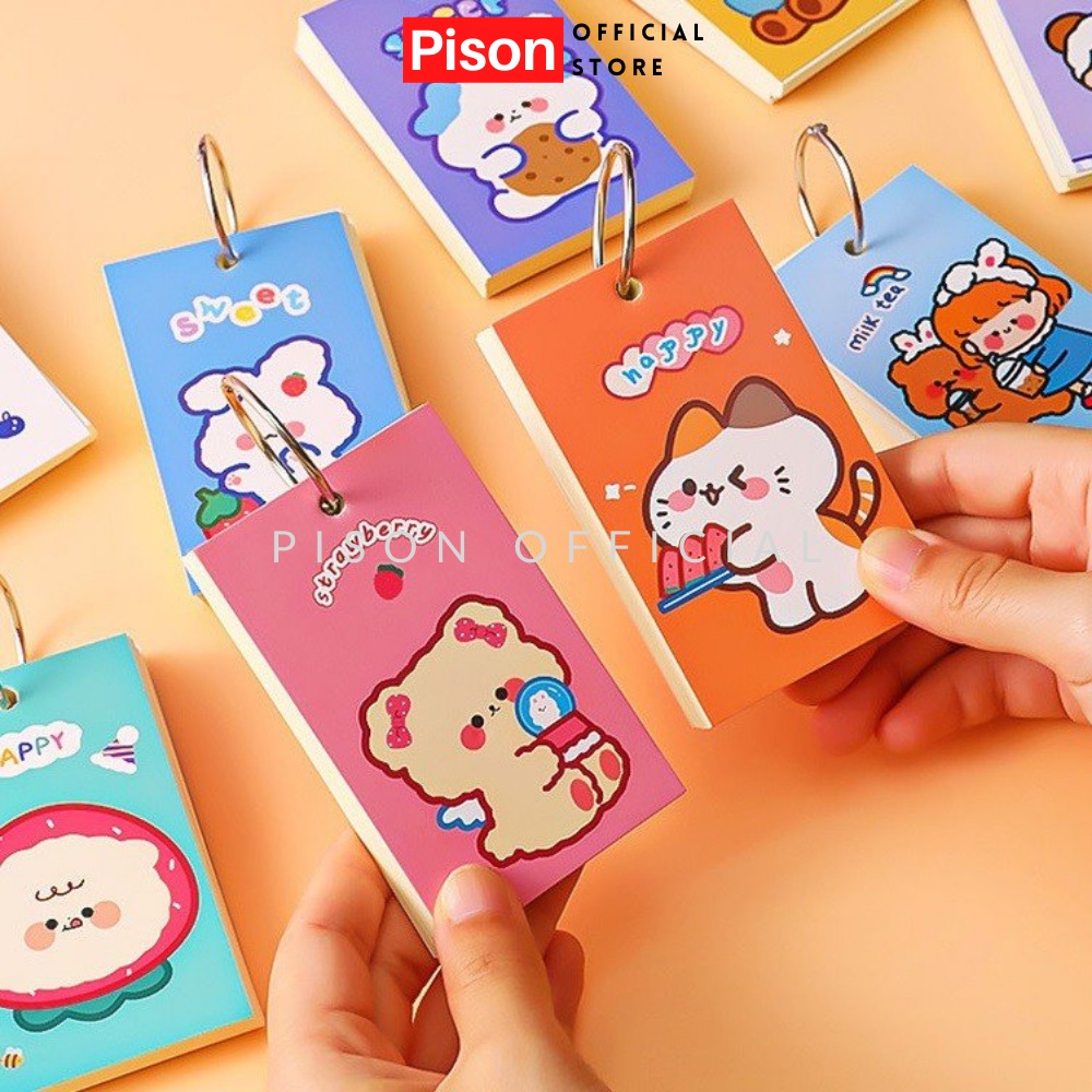 Flashcard Giấy ghi chú Còng hoạt hình nhiều mẫu Pison, giấy note 80 tờ 9*5.5cm – 1 tệp