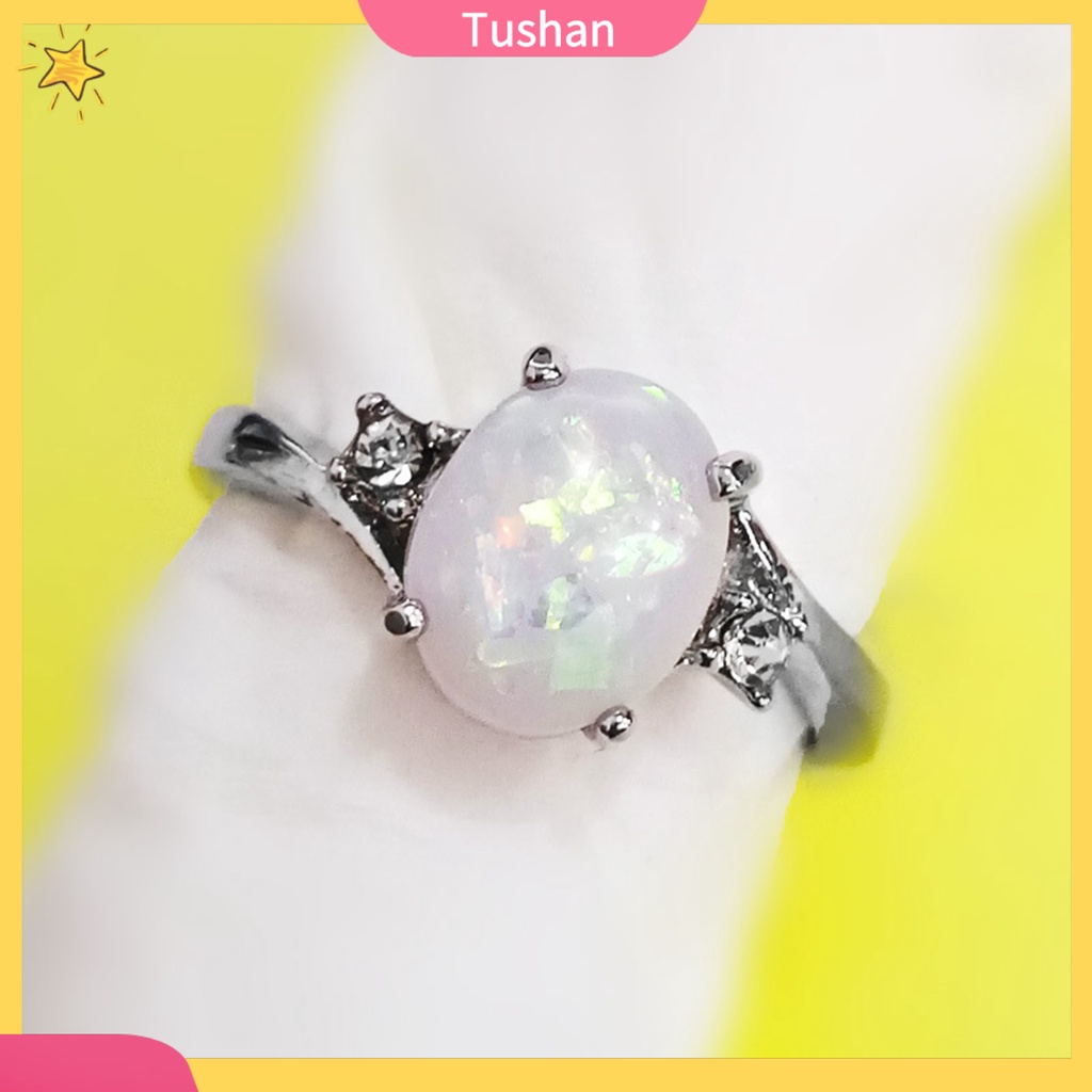 Nhẫn Đính Hôn Đính Đá Opal Nhân Tạo Thời Trang