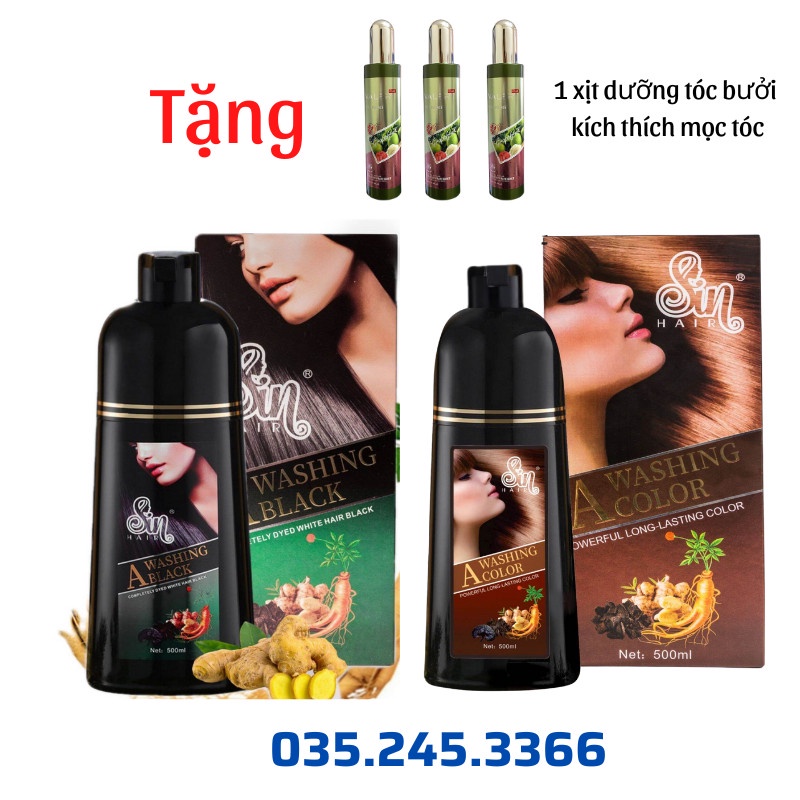 Dầu gội phủ bạc SIN HAIR Nhật Bản 500ml, thành phần nhân sâm tự nhiên giúp đen tóc, nâu tóc từ lần gội đầu tiên.