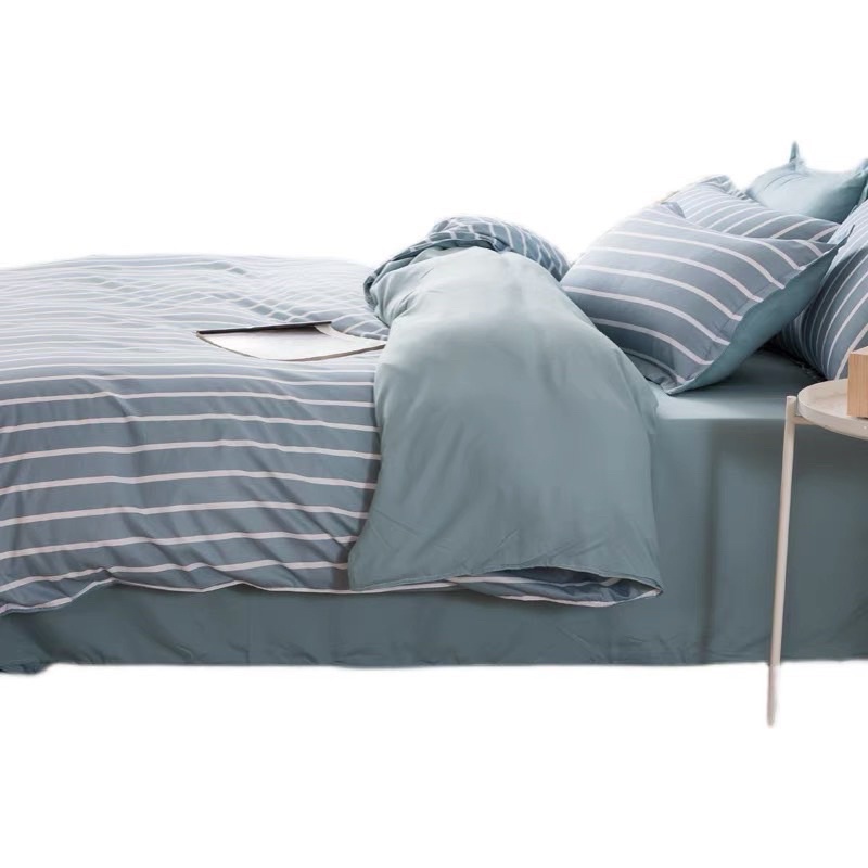 Bộ cotton poly hàn quốc bossdecor 4 món đủ kích thước kẻ xanh