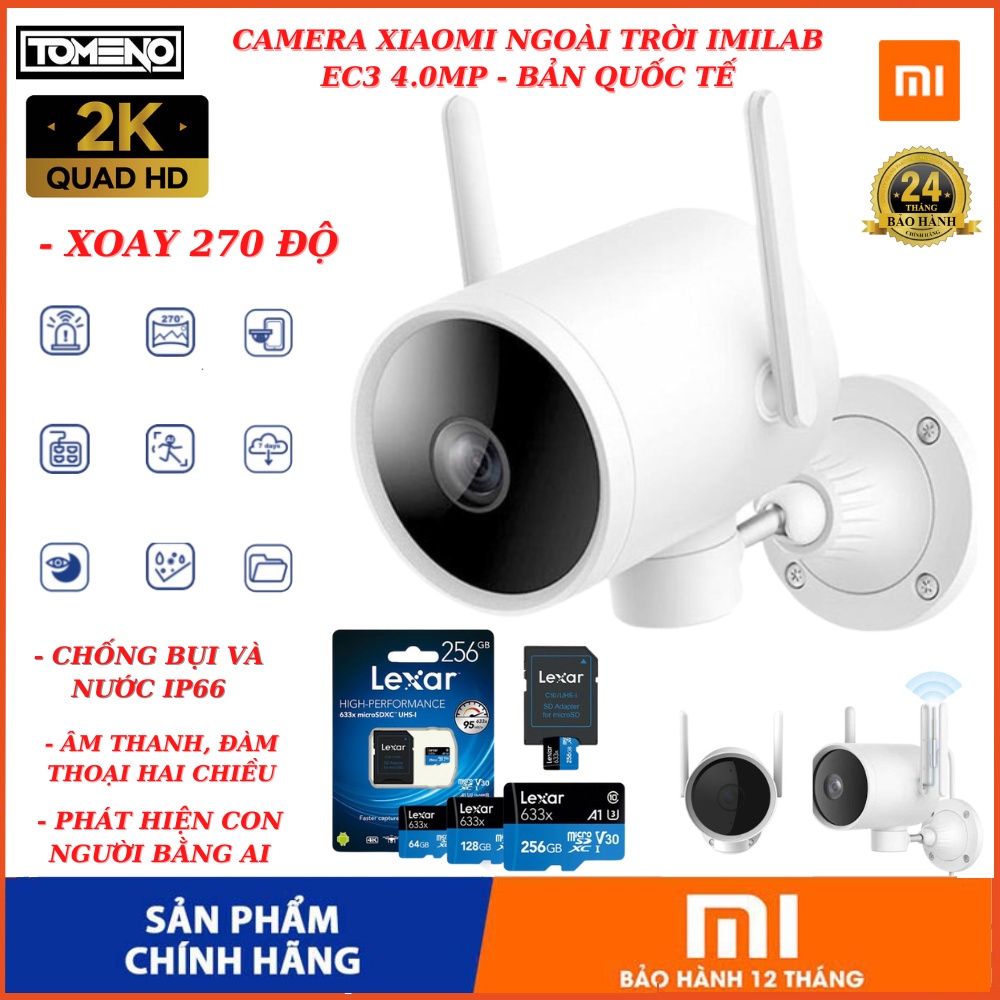 Camera wifi ip Xiaomi ngoài trời Imilab EC3 , FULLHD 2K - 4.0MP , cảnh bảo chuyển động , đàm thoại 2 chiều , xoay 270 độ