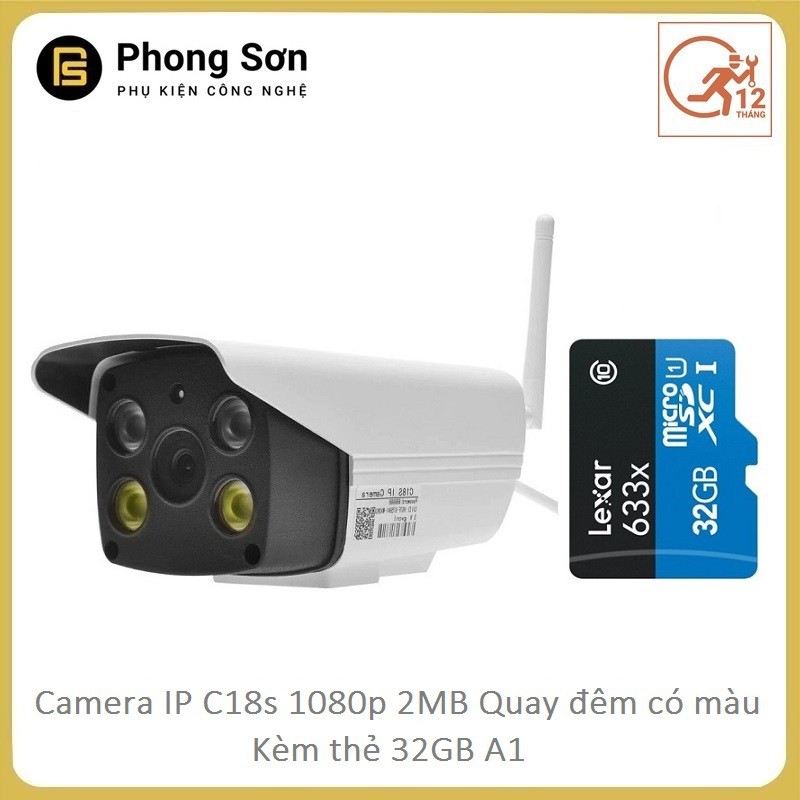 Camera IP ngoài trời C18S FHD 1080p Vstarcam, quay đêm có màu,có âm thanh ,Kèm thẻ 32GB A1